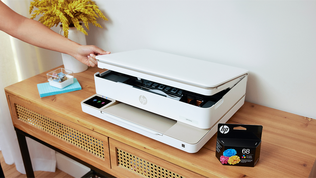 HP Envy 6100 Portobello Catalog WhiteBG Top open